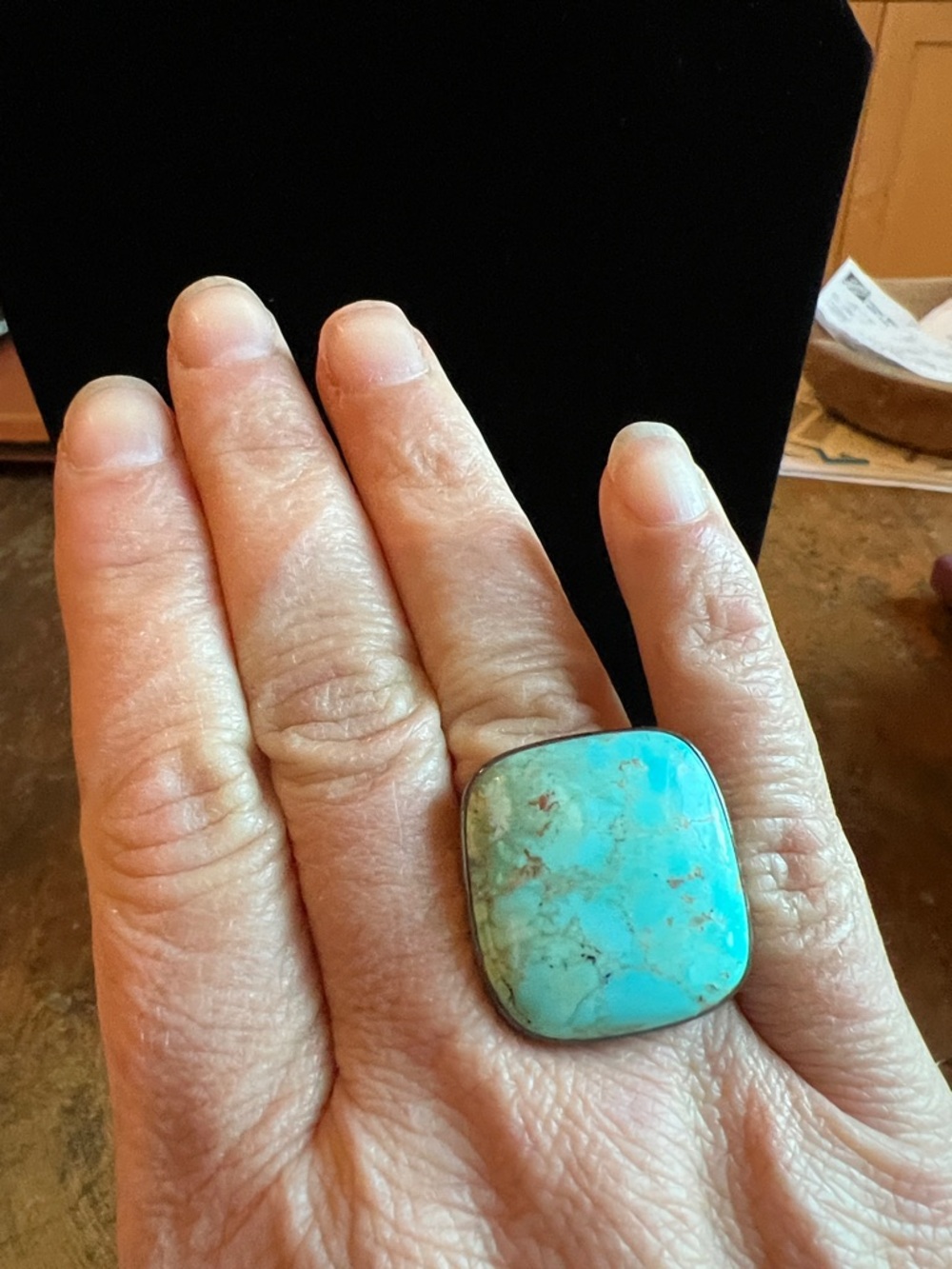 Turquoise Sterling Silver Statement Ring - Large Square Stone